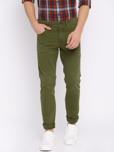 

Jack & Jones Men Olive Green Slim Fit Solid Chinos