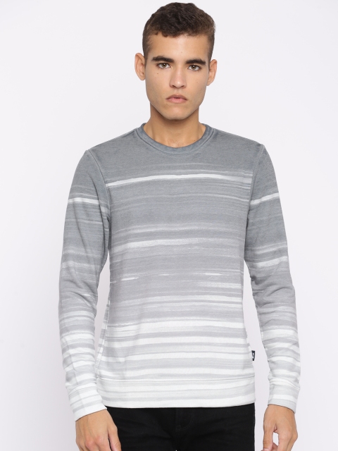 

Jack & Jones Men Off-White & Grey Striped Sweatshirt