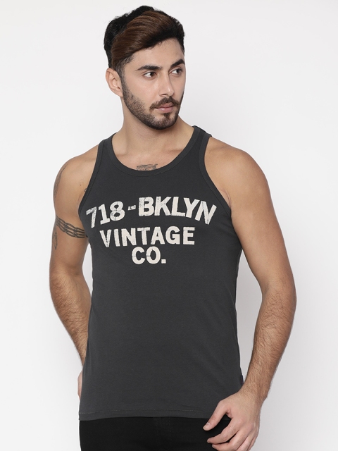 

Jack & Jones Men Charcoal Grey Printed Round Neck Slim Fit T-shirt