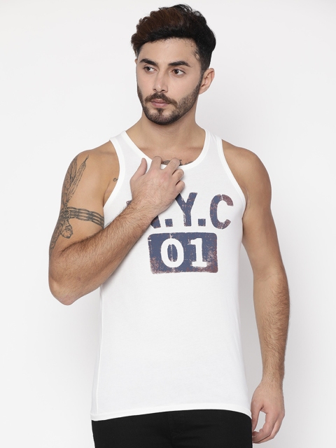 

Jack & Jones Men White Printed Round Neck Slim Fit T-shirt