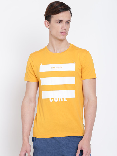 

Jack & Jones Men Yellow JJCOGIANT CRE Printed Round Neck T-shirt