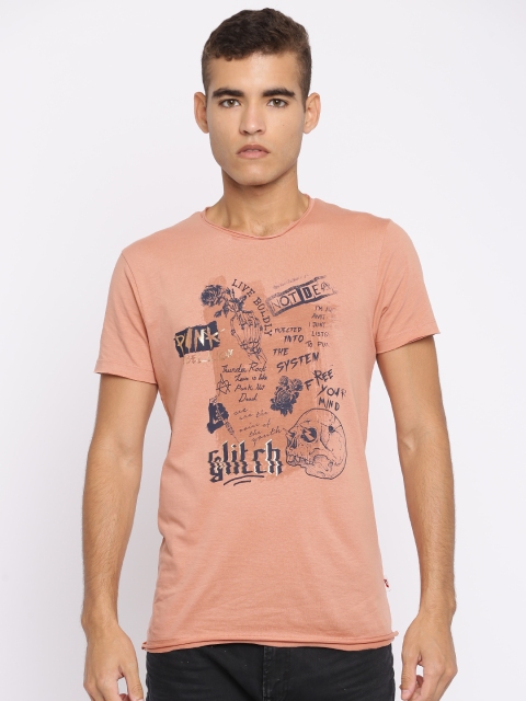 

Jack & Jones Men Peach-Coloured Slim Fit Printed T-shirt
