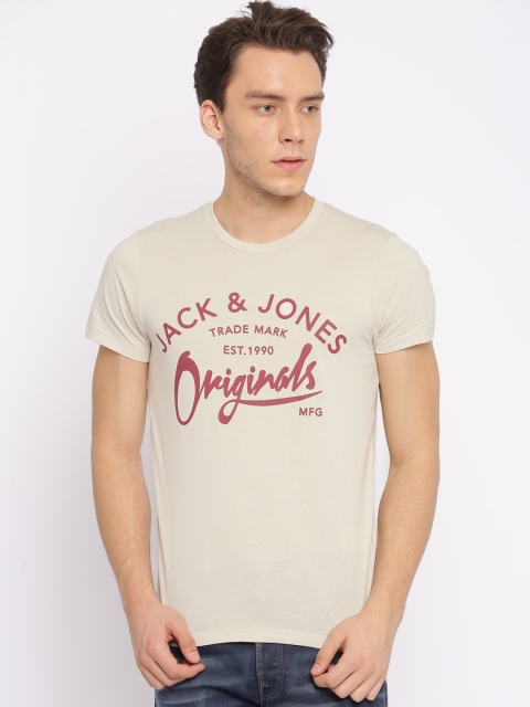 

Jack & Jones Men Off-White Printed Round Neck T-shirt