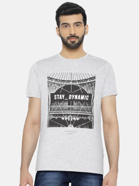 

Jack & Jones Men Grey Slim Fit Printed T-shirt