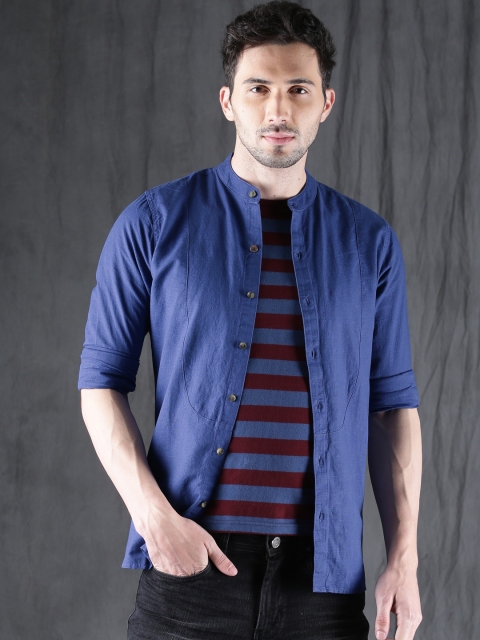 

WROGN Men Blue Smart Relaxed Fit Solid Casual Shirt