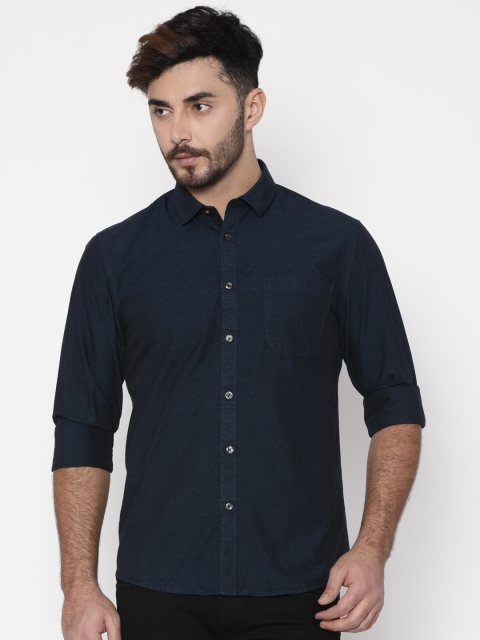 

SCULLERS Men Navy Blue Slim Fit Self Design Casual Shirt