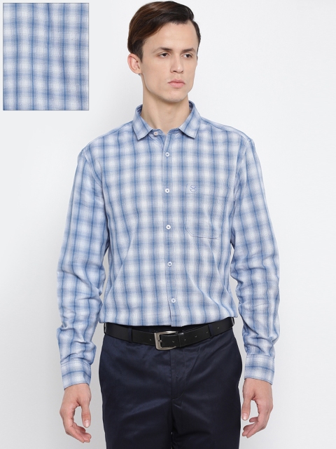 

SCULLERS Men Blue & Off-White Slim Fit Checked Formal Shirt