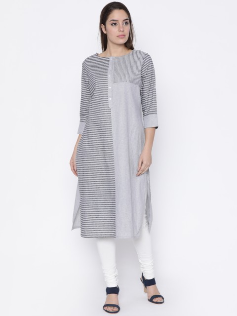 

Jashn Women Grey Striped Straight Kurta