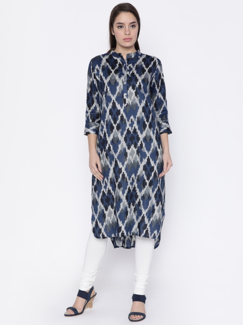 

Jashn Women Blue Printed Straight Kurta