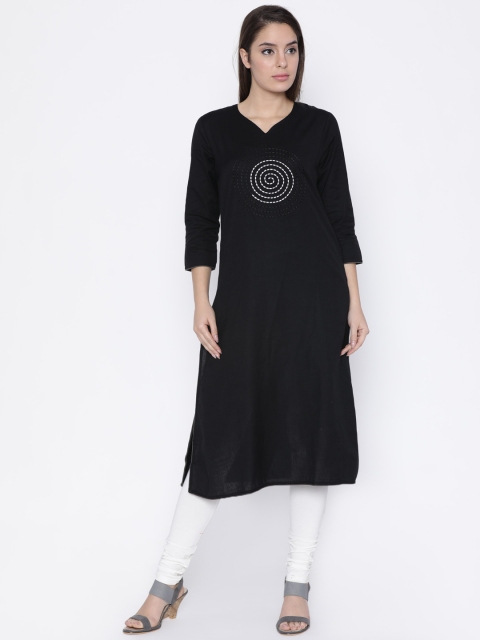 

Jashn Women Black Solid Straight Kurta