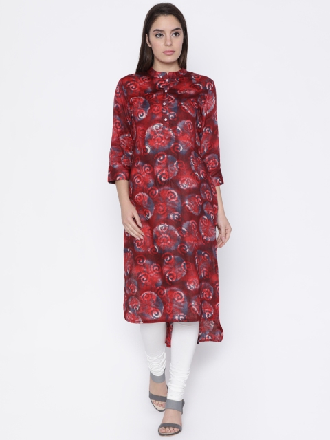 

Jashn Women Red & Maroon Printed Straight Kurta