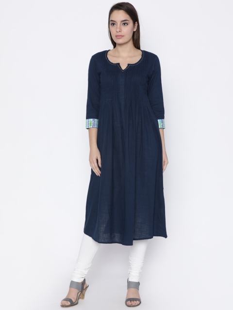 

Jashn Women Navy Solid A-Line Kurta, Navy blue
