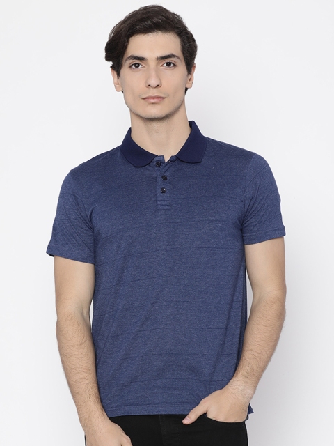 

American Crew Men Navy Self-Striped Polo T-shirt, Navy blue