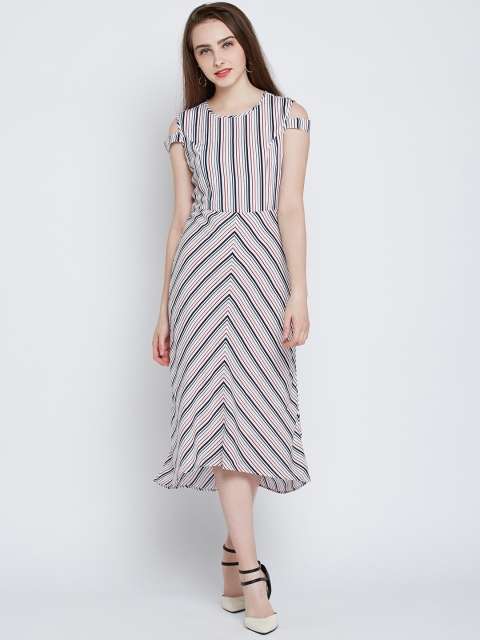 

Marie Claire Women White & Blue Striped A-Line Dress
