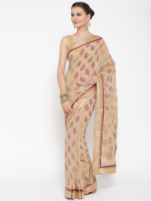 

Chhabra 555 Beige Printed Georgette Saree