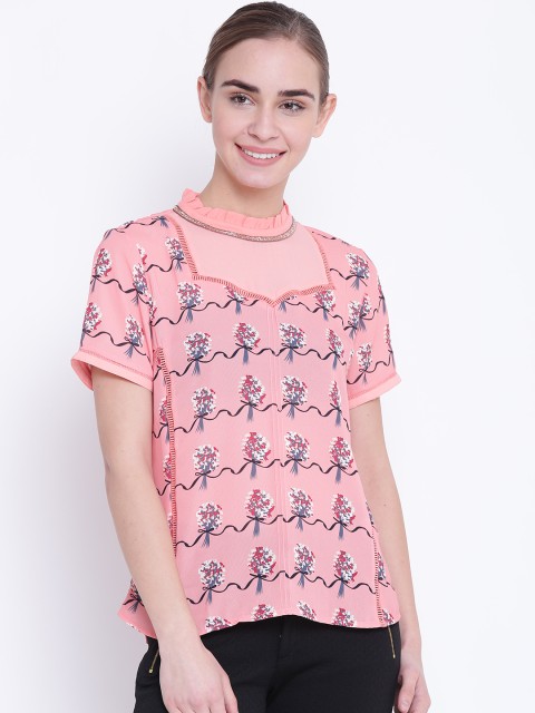 

Madame Women Peach-Coloured Printed Top
