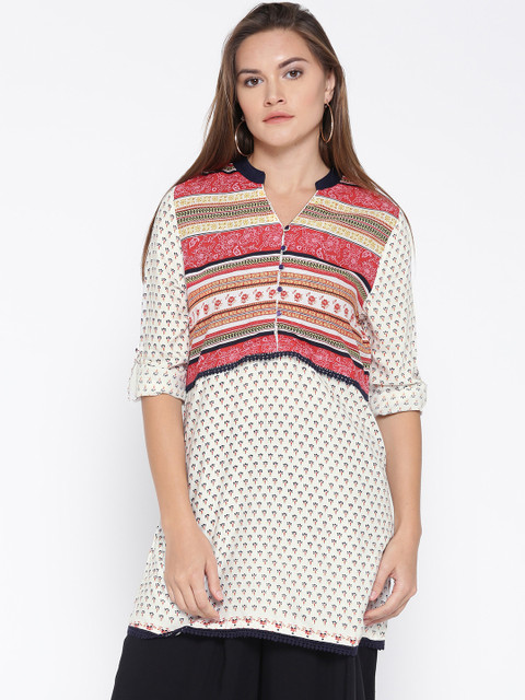 

Madame Women Off-White & Red Printed Tunic