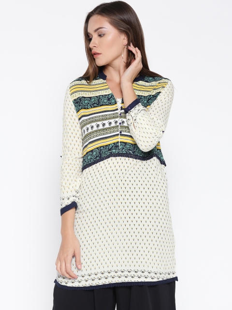 

Madame Women Off-White & Navy Printed Tunic