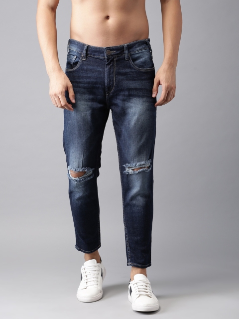 

HERE&NOW Men Blue Slim Fit Cropped Mid-Rise Slash Knee Stretchable Jeans