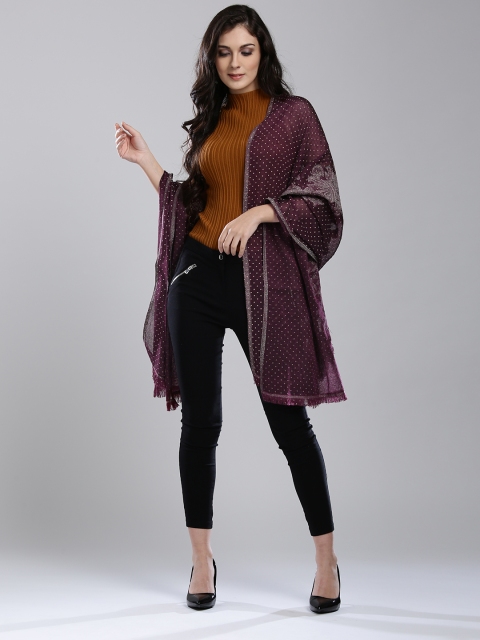 

W Burgundy Self-Design Printed Stole