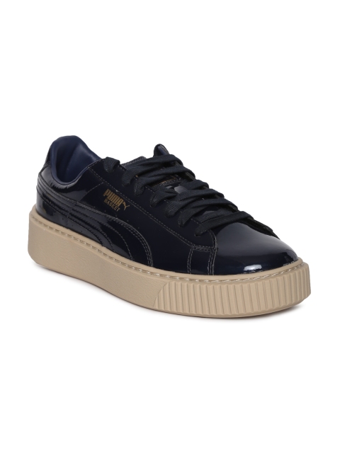 

Puma Women Navy Blue Basket Platform Patent Sneakers