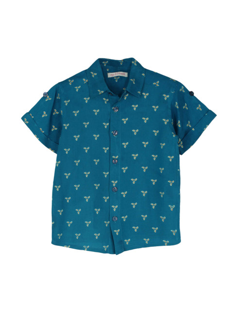 

My Little Lambs Boys Teal Blue Classic Regular Fit Printed Casual Shirt