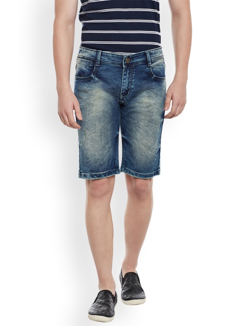 

Rodamo Men Blue Solid Washed Slim Fit Denim Shorts
