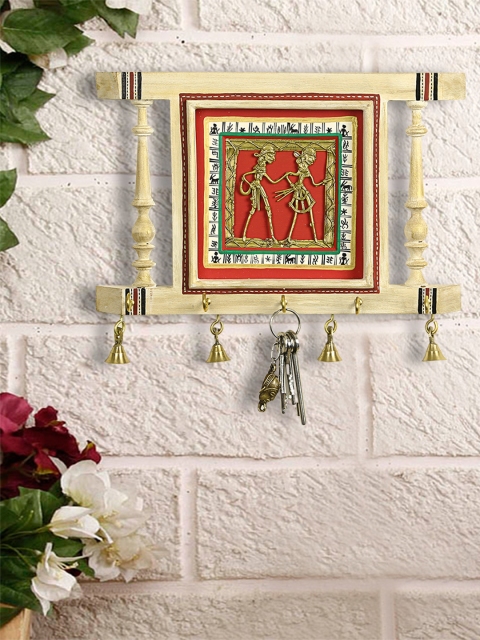 

ExclusiveLane Off-White Dhokra & Warli Hand-Painted Wooden Key Holder