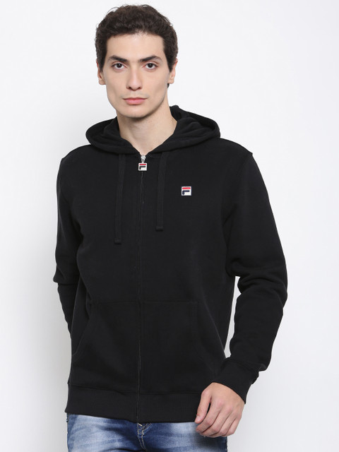 

FILA Men Black Solid Hooded Sweatshirt
