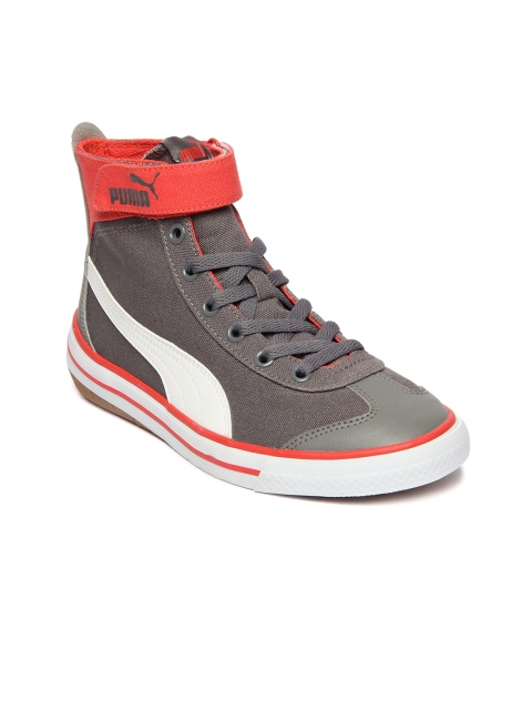 

Puma Unisex Grey Solid Canvas Mid-Top Sneakers