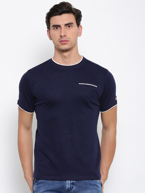 

FILA Men Navy Blue Solid Round Neck T-shirt