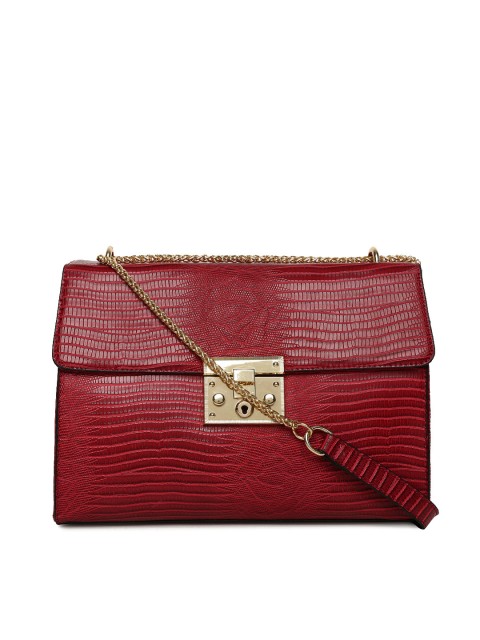 

ELLE Red Textured Sling Bag, Maroon