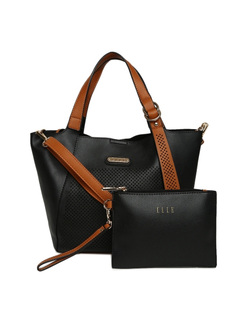

ELLE Black Solid Tote Bag with Pouch