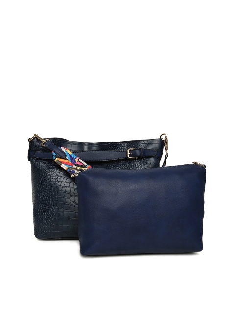 

ELLE Navy Blue Textured Shoulder Bag with Pouch