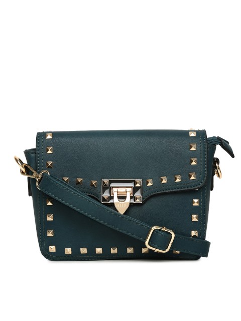 

ELLE Green Solid Sling Bag with Metallic Studs
