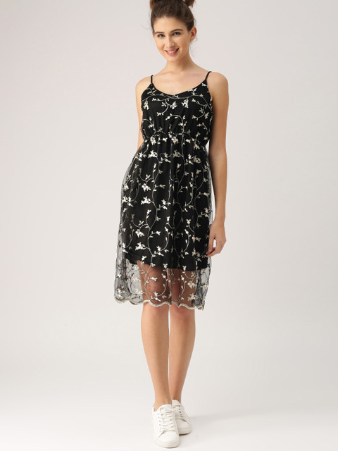 

DressBerry Women Black Self-Design A-Line Dress