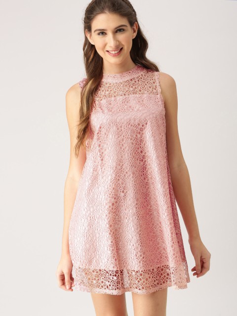 

DressBerry Women Pink Self Design A-Line Dress