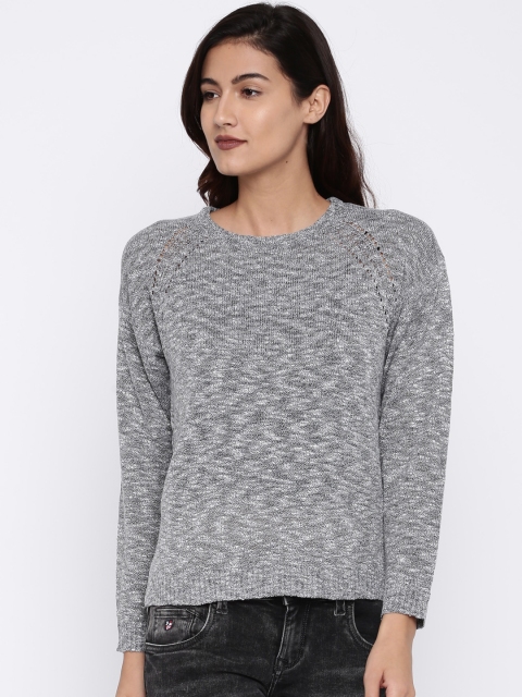 

U.S. Polo Assn. Women Grey Melange Self Design Pullover