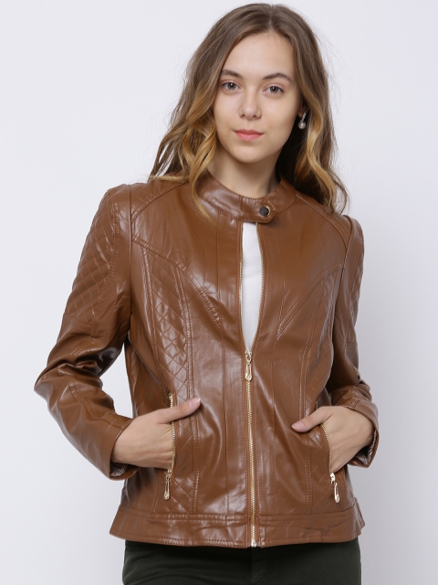 

The Indian Garage Co Women Tan Brown Solid Biker Jacket