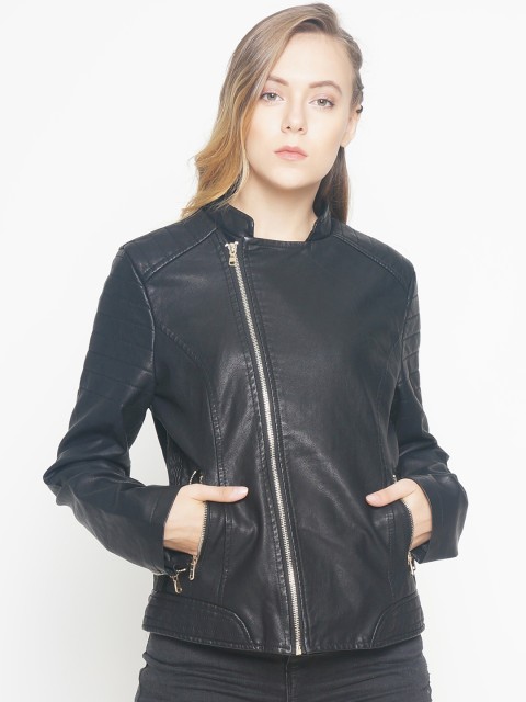 

The Indian Garage Co Women Black Solid Biker Jacket
