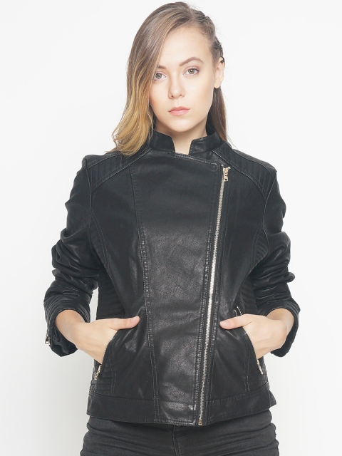 

The Indian Garage Co Women Black Solid Biker Jacket