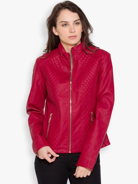 

The Indian Garage Co Women Red Solid Biker Jacket