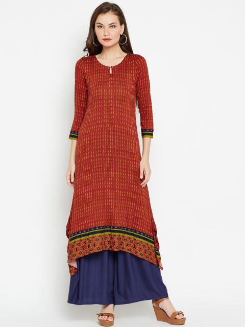 

Biba Women Rust Red Printed Knitted A-Line Asymmetric Kurta