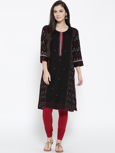 

Biba Women Black Ikat Pattern Straight Kurta