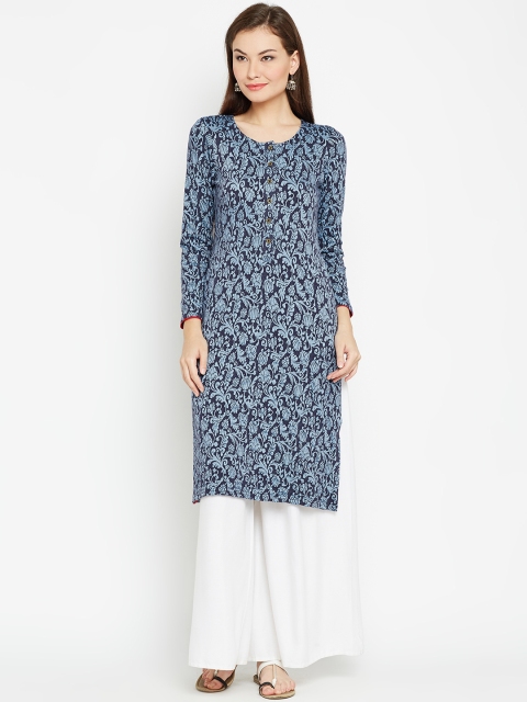

Biba Women Blue Woven Design Straight Kurta