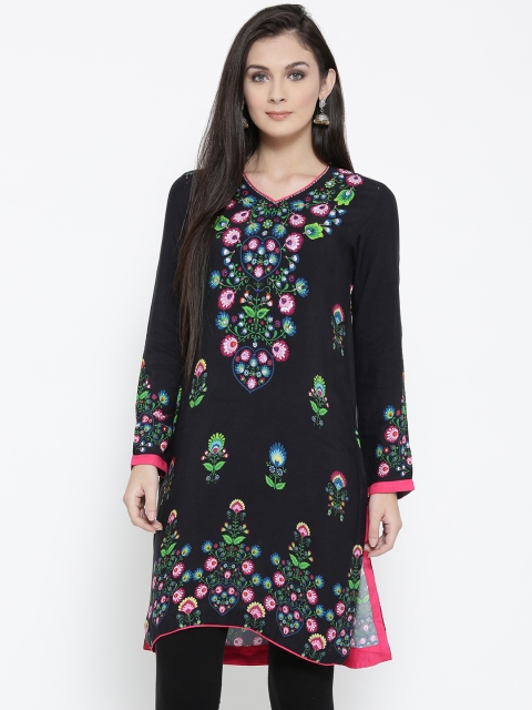 

Biba Women Black Printed Straight Kurta