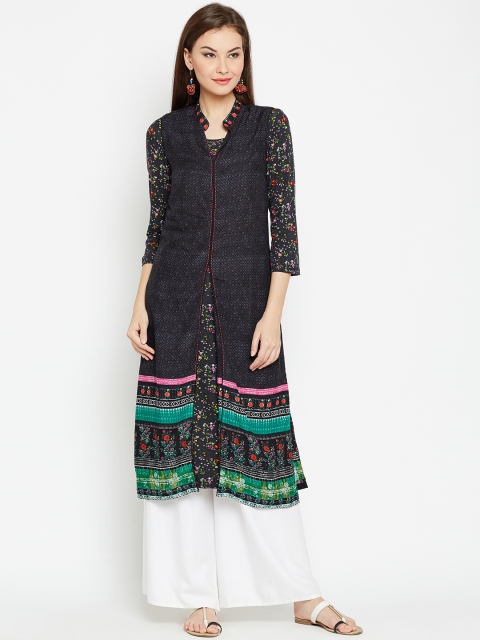 

Biba Women Black Printed Layered Straight Kurta