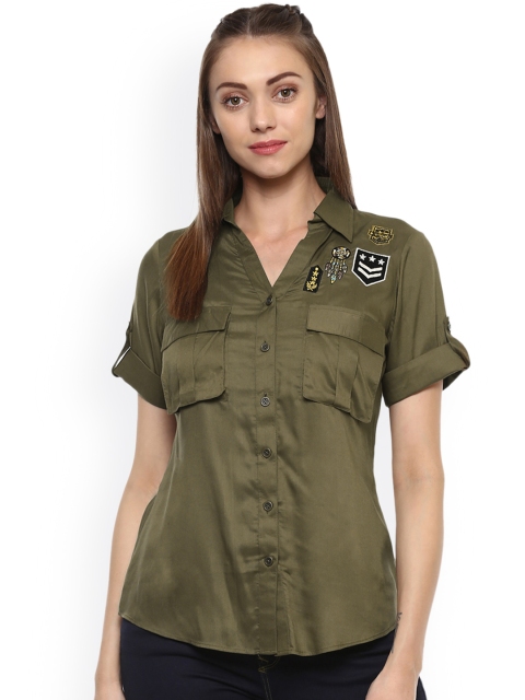 

Taurus Women Olive Green Regular Fit Solid Casual Shirt