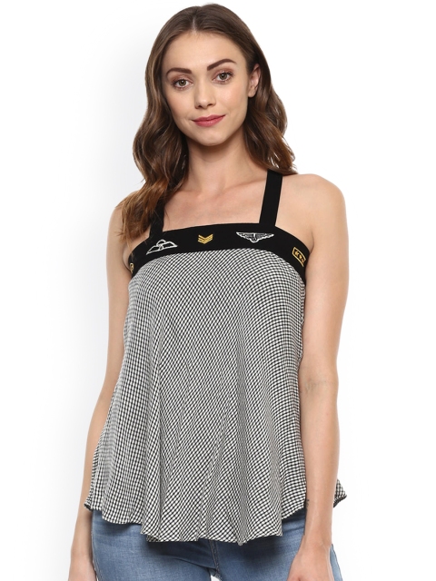 

Taurus Women Off-White & Black Checked Top