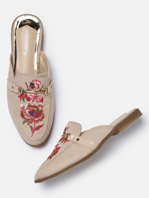

DressBerry Women Beige Embroidered Mules